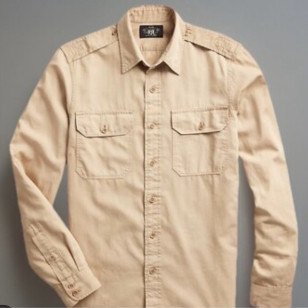 RRL Double RL Ralph Lauren Khaki Twill Workshirt with Epaulettes Garment Dyed M